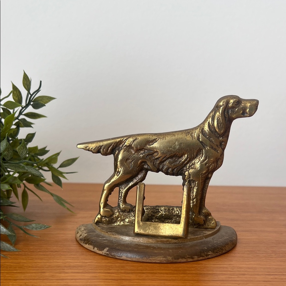 Irish Setter Dog Vintage Perpetual Calendar. Brass and Wood 1960s vintage